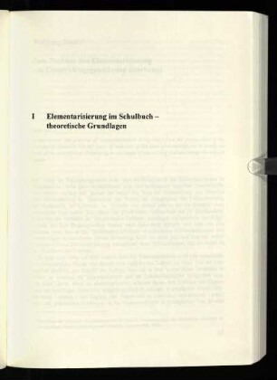 I Elementarisierung im Schulbuch - theoretische Grundlagen