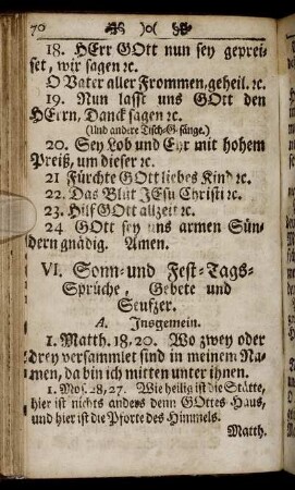 VI. Sonn- und Fest-Tags- Sprüche, Gebete und Seufzer.