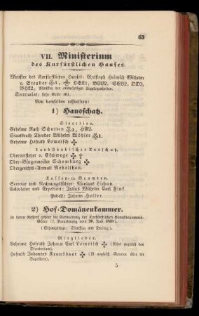 VII. Ministerium des Kurfürstlichen Hauses.