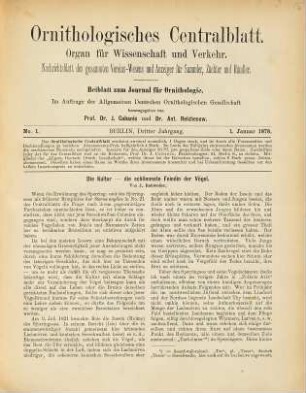 Ornithologisches Centralblatt : Organ für Wissenschaft und Praxis. 3, 3. 1878