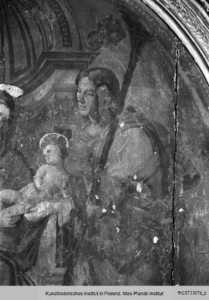 Thronende Madonna mit Kind und den Heiligen Christopherus und Jakobus