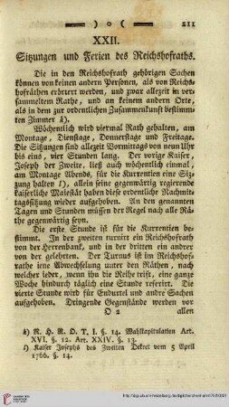XXII. Sitzungen und Ferien des Reichshofraths