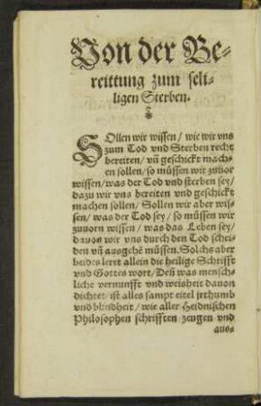 Von der Bereittung zum seligen Sterben.