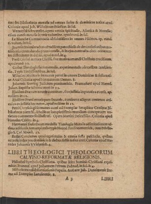 Libri Theologici Theologorum Calvino-Reformatae Religionis.