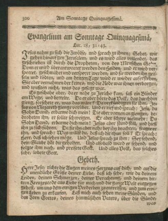 Evangelium am Sonntage Quinquagesimä.