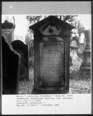 Grabstein von Franziska Lessing, geborene Edinger (+ 1864.05.05)