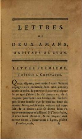 Lettres de deux amans, habitans de Lyon. 1. 1792