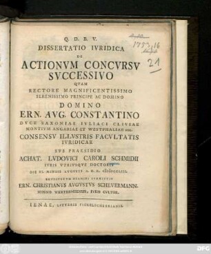 Dissertatio Ivridica De Actionvm Concvsv Svccessivo