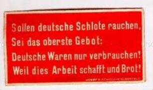 Vignette mit der Aufforderung, nur deutsche Waren zu kaufen