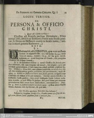 Locus Tertius De Persona & Officio Christi