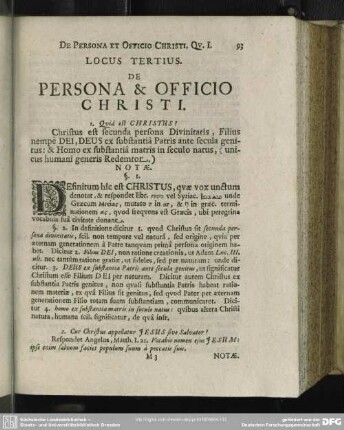 Locus Tertius De Persona & Officio Christi