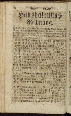 Haushaltungs-Rechnung. - [ Berechnung des alten und schweren Geldes.]