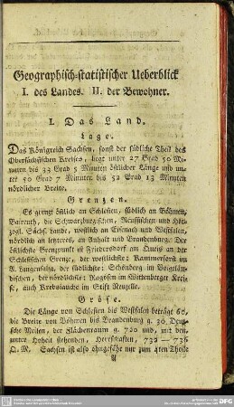 Geographisch-statistischer Überblick I. des Landes II. der Bewohner