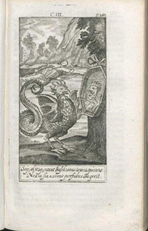 Sèq[ue] aliosq[ue] necat Basiliseus toxica spirans: Noxia sie animo perfidus ora gerit.
