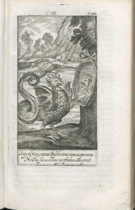 Sèq[ue] aliosq[ue] necat Basiliseus toxica spirans: Noxia sie animo perfidus ora gerit.