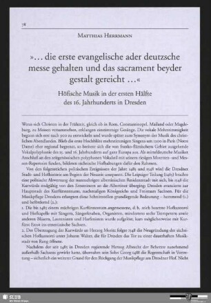 "... die erste evangelische ader deutzsche messe gehalten und das sacrament beyder gestalt gereicht ..." - Höfische Musik in der ersten Hälfte des 16. Jahrhunderts in Dresden