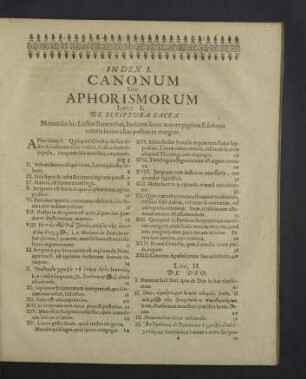 Index I. Canonum sive aphorismorum