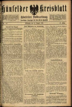 Ausgabe vom Mittwoch, den 16. August 1922.