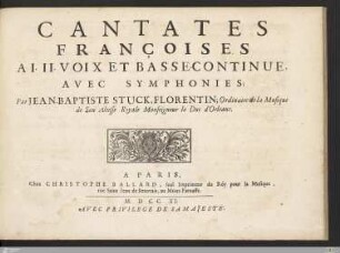 Cantates Françoises A I. II. Voix Et Basse-Continue, Avec Symphonies : [Livre Troisième]