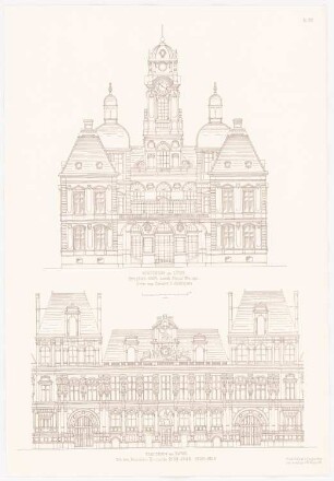 Rathaus, Lyon / Rathaus, Paris: Ansichten (aus: Baukunst d. Renaissance in Frankreich, hrsg. v. Zeichenaussch. d. Stud. d. TH Berlin, 1875)