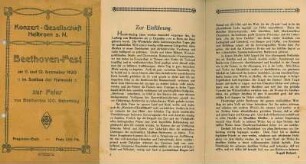 Programmheft der Konzert-Gesellschaft Heilbronn für das Beethoven-Fest am 11. und 12. Dezember 1920 aus Anlass seines 150. Geburtstages