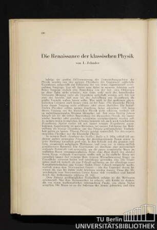 Die Renaissance der klassischen Physik von L. Zehnder.
