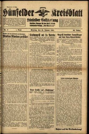 Erste Ausgabe vom Montag, den 20. Januar 1941.