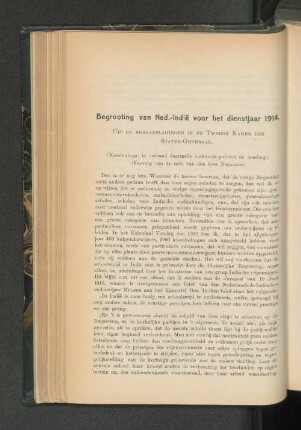 Aanteekeningen betreffende de begrooting van Nederlandsch-Indië voor het dienstjaar 1914.