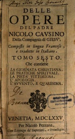 La Corte Santa, O Istitutione Christiana de Grandi, 6. Che contiene La Giornata Christiana