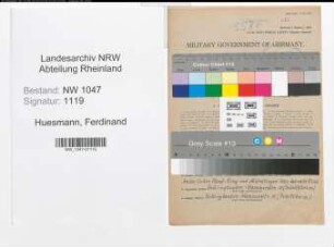 Entnazifizierung Ferdinand Huesmann , geb. 17.09.1904 (Schlosser)