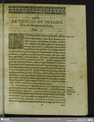 Articulus De Imagine Die & Originali Iustitia. Thesis I. - IV.