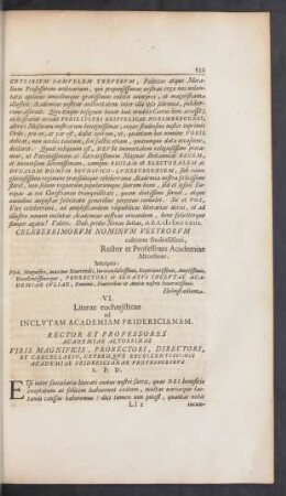 VI. Literae eucharisticae ad Inclutam Academiam Fridericianam