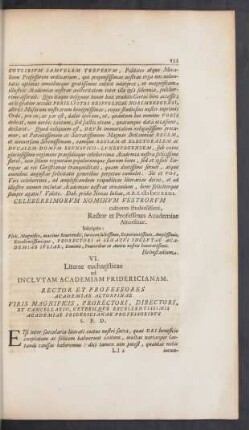 VI. Literae eucharisticae ad Inclutam Academiam Fridericianam