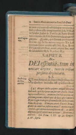 Caput II. De Dei essentia, tum in unitate divina, tum in tribus personis divinitatis.
