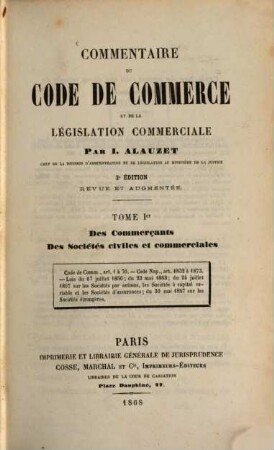 Commentaire du Code de commerce et de la législation commerciale, 1. Des commerçantes des sociétés civiles et commerciales