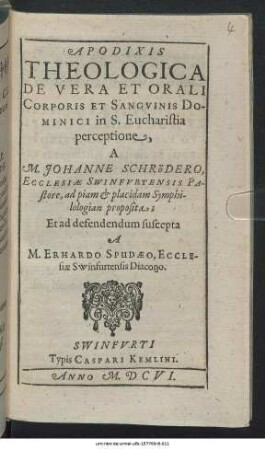 Apodixis Theologica De Vera Et Orali Corporis Et Sanguinis Dominici in S. Eucharistia perceptione
