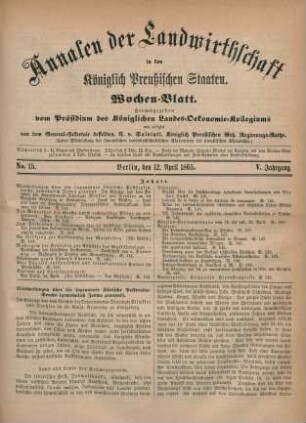 No. 15. Berlin, den 12. April 1865. V. Jahrgang.
