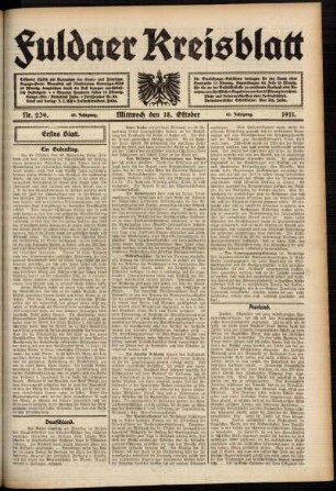 Erste Ausgabe vom Mittwoch, den 18. Oktober 1911.