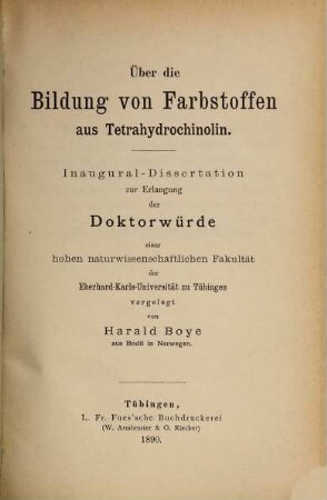 Über die Bildung von Farbstoffen aus Tetrahydrochinolin