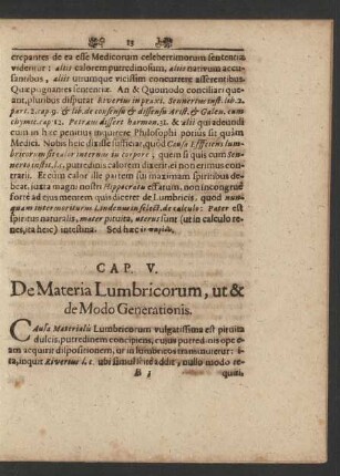 Cap. V. De Materia Lumbricorum, ut & de Modo Generationis.
