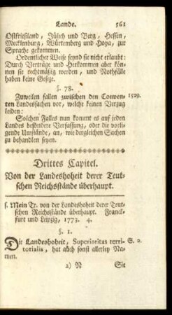 Drittes Capitel. Von der Landeshoheit derer Teutschen Reichsstände überhaupt.