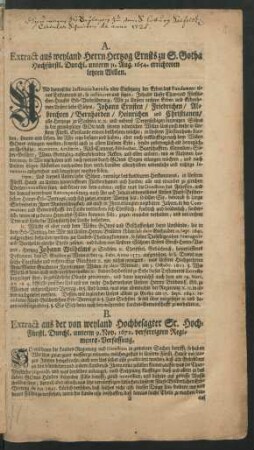 Extract aus weyland Herrn Hertzog Ernsts zu S. Gotha Hochfürstl. Durchl. unterm 31. Aug. 1654. errichteten letzten Willen