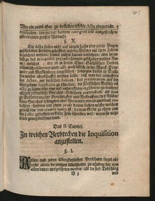 Das II. Capitel. In welchen Verbrechen die Inquisition anzustellen.