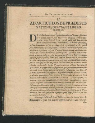II. Ad Articulos De Praedestinatione, Gratia, Et Libero Arbitrio