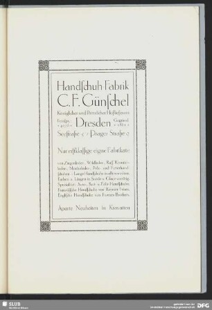 Werbung: Handschuh-Fabrik C.F.Günschel Dresden