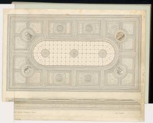 Decke eines Bildersaales Monatskonkurrenz Dezember 1867: Deckenuntersicht, Seitenansicht; Maßstabsleiste