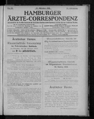 No. 43. 27. Oktober 1918. 21. Jahrgang.