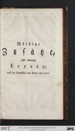Noethige Zusaetze, und etwanige Errata