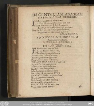 In Centuriam Anagrammatum Nicolai Rhodenii.
