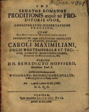 Senatus Romanus proditionis aeque ac proditoris osor